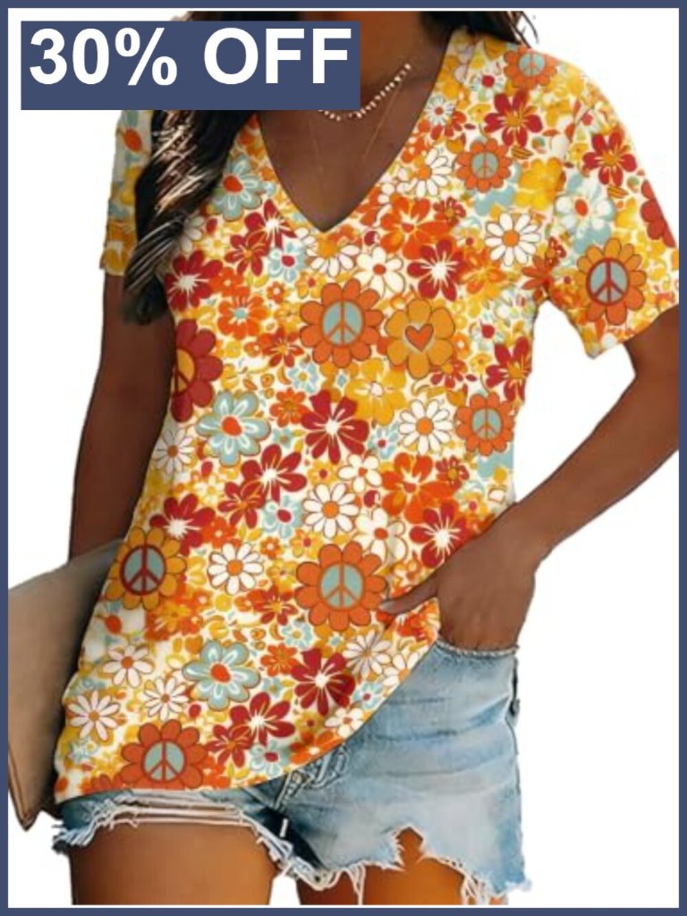 Women's Hippie Peace Sign Tie Dye T-Shirt 60s 70s Retro Top